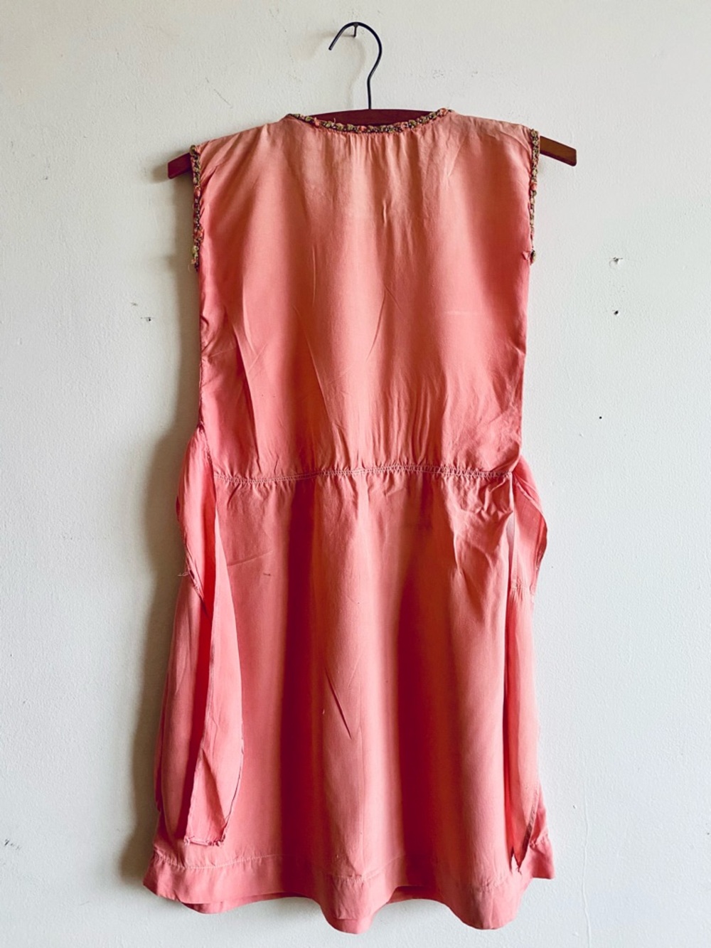 Vintage 1920s Child’s Dress Pink Silk Embroidered Rosette Trim Antique AS IS - Picture 6 of 10